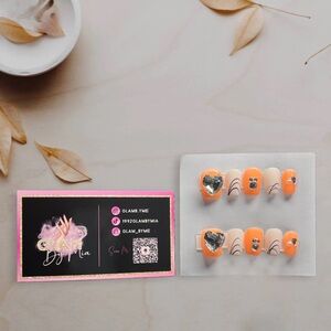 Custom Handmade Gel Press On Nails Size Medium, Coffin Shape, length short